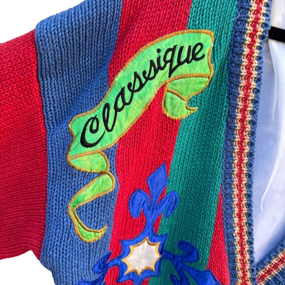 NO! Jeans Vintage 90s 80s Embroidered Knit Linen Cardigan House Of Windsor Crest - Picture 14 of 15